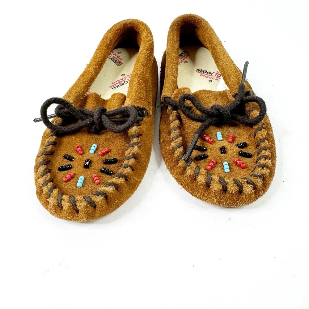 Minnetonka Beaded Suede Moccasins